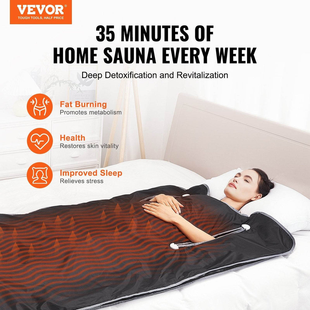 VEVOR Sauna Blanket For Detoxification, Portable Far Infrared Sauna For Home, Oxford Sauna Bag Warm Holes & Carbon Fiber Heating, 1-6 Level Adjustable Temp 95-176F, 5-60 Minutes Timer, 75 X 35 In EX-STOCK Canada