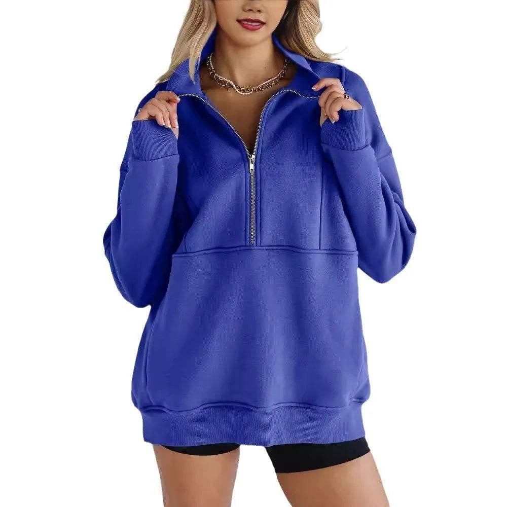 Women's Half Zipper Pocket Fashion Casual Exercise Oversized Sweatshirt Pullover - EX-STOCK Canada