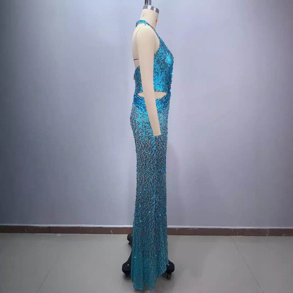 New Halter Deep V-neck Slim fit Sequined Evening Party Dress - EX-STOCK Canada