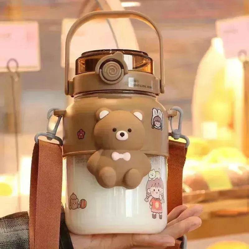 Favorite Cartoon Teddy Bear School Outdoor Kids Children Straw Drinking Water Bottle - EX-STOCK Canada