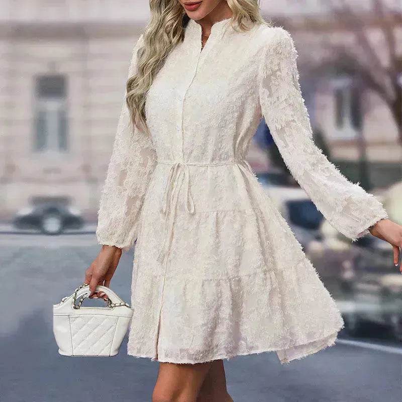 Lace Tied Long Sleeve Dress Fashion Midi Dresses Womens Clothing - EX-STOCK Canada