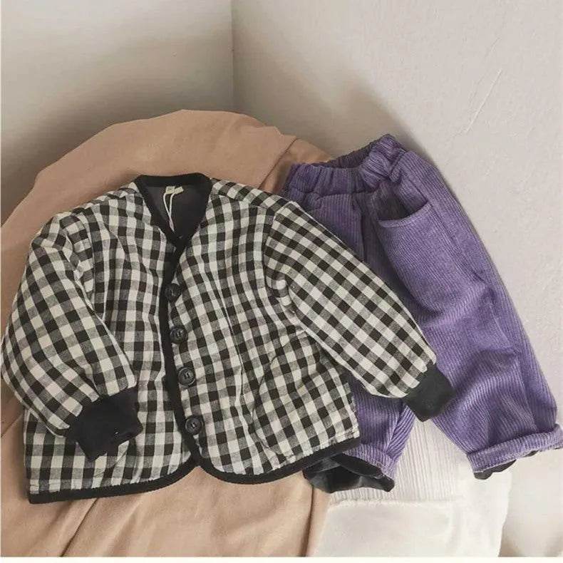 Elegant Cotton-padded All-matching Children's Baby girl Plaid Jacket top - EX-STOCK Canada