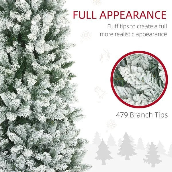 6ft Pencil Christmas Tree, Flocked Tree With 479 Branch Tips And Metal Base For Home, Indoor, Holiday EX-STOCK Canada