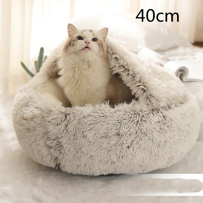Cama para Perros y Gatos 2 en 1 Cama de Invierno para Mascotas Redonda de Felpa Cálida Suave Cama de Felpa Larga para Mascotas Productos para MascotasEX-STOCK Canada