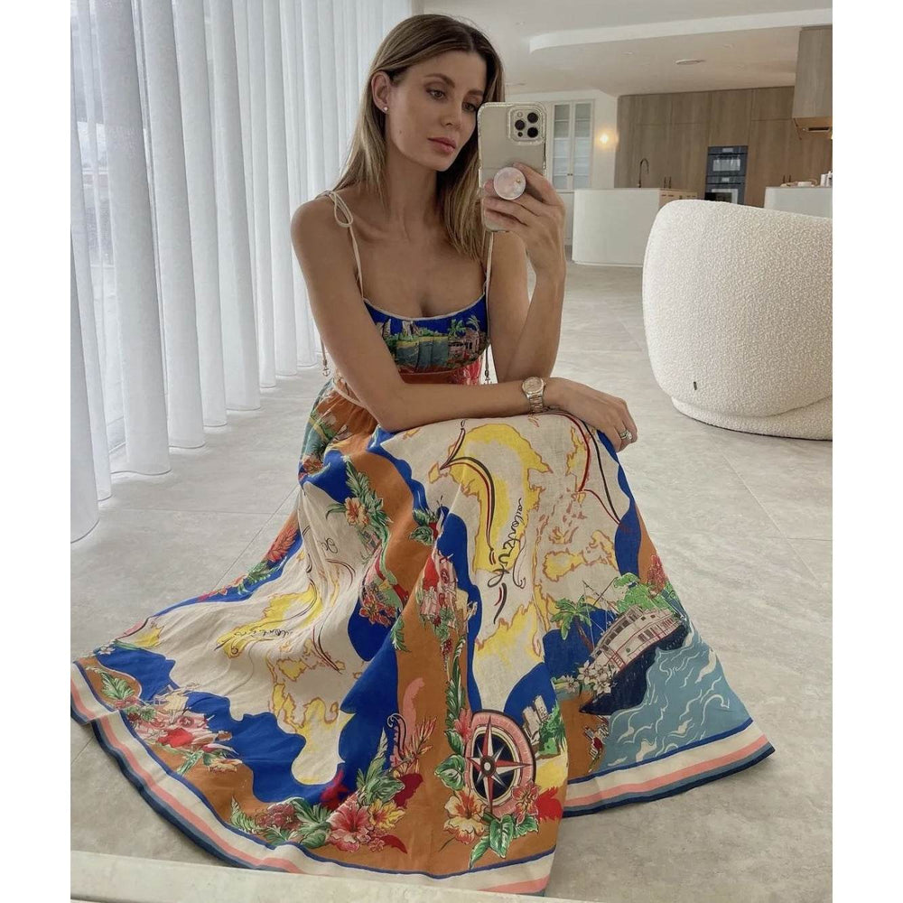 Elegant Ladies Spaghetti strap Vacation Resort Boho Floral Summer Maxi dress - EX-STOCK Canada