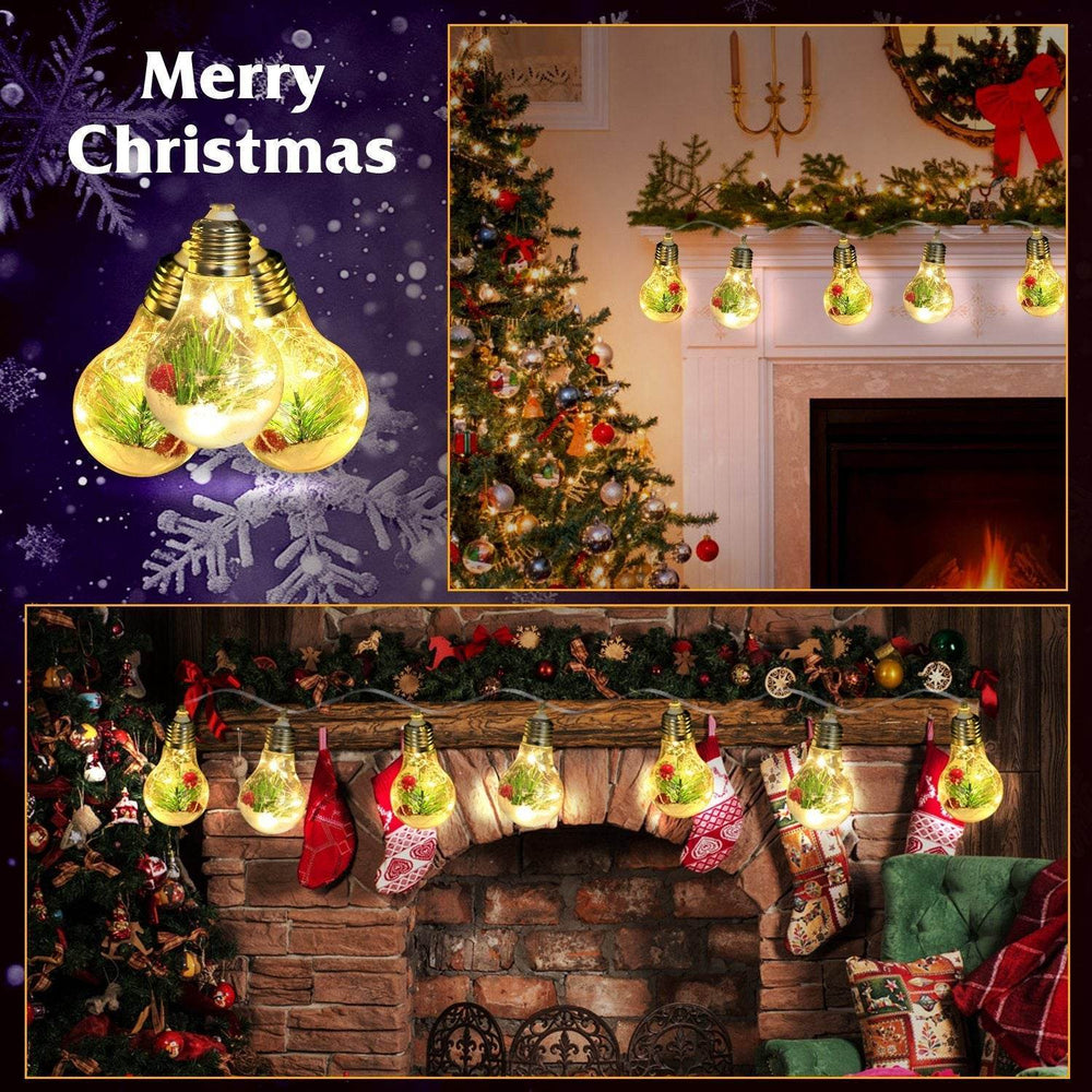 1Pc 13.78FT Christmas Snow Globe String Light Battery Powered 10 LED Bulbs Indoor Christmas Lights With Pine Needles Snowflakes Berries - EX-STOCK Canada