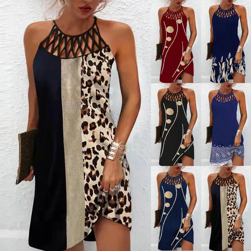 Fashion Print Dress Casual Halterneck Dresses For Women Summer Clothes - EX-STOCK CANADA