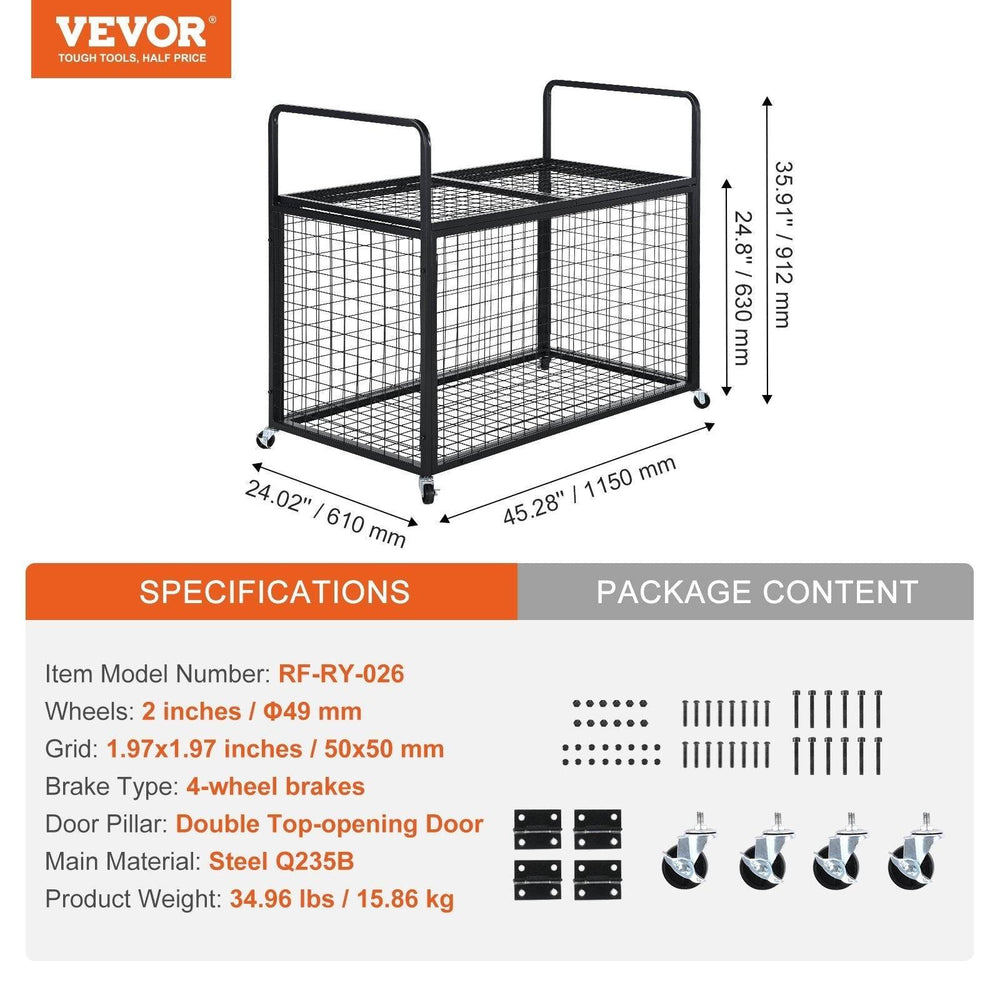 Rolling Sports Ball Storage Cart, Lockable Basketball Cage With Double Lids, Sport Equipment Holder Organizer For Indoor Outdoor, Steel Storage Rack For Garages, Playgroup, Gym And Schools - EX-STOCK Canada