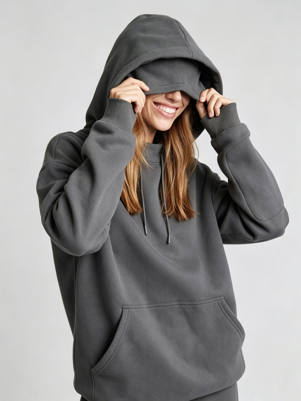 Grey Women's Fleece-Lined Hoodie & Jogger Set with Eye Mask Hood – Pink, Black, Beige | S–3XL