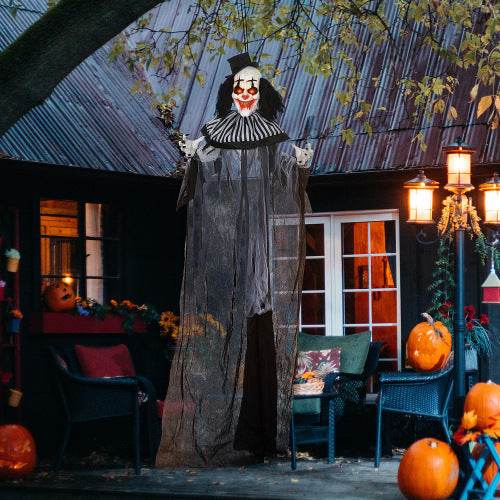 HOMCOM 6 Life Size Outdoor Halloween Decoration, Classic Black And White Striped Clown Animatronic, Sound And Motion Activated Animated Prop With Light Up Eyes Sounds - EX-STOCK Canada