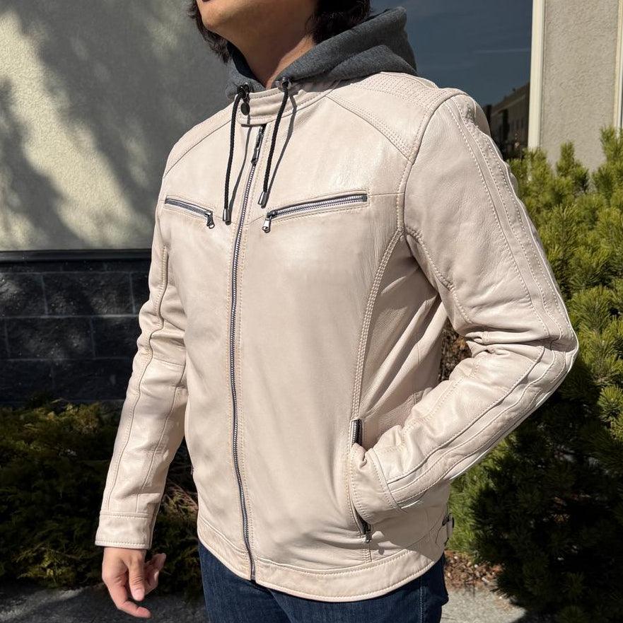 BOL Men's Hooded Snap Collar Leather Jacket