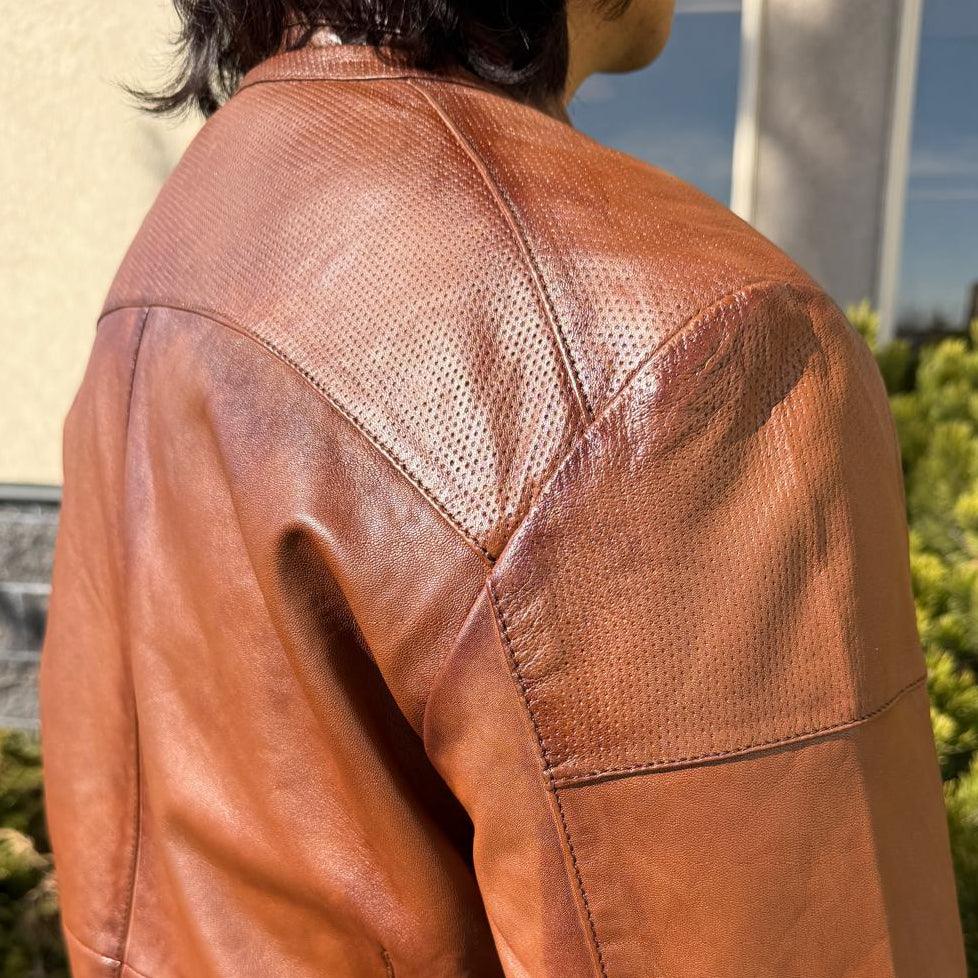 Veste de motard en cuir pour hommes BOL à col pression