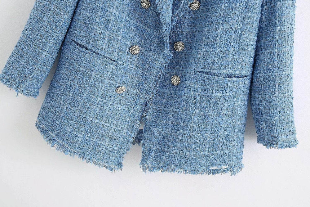 Retro loose suit tweed women's blazer jacket casual women streetwear - EX-STOCK Canada