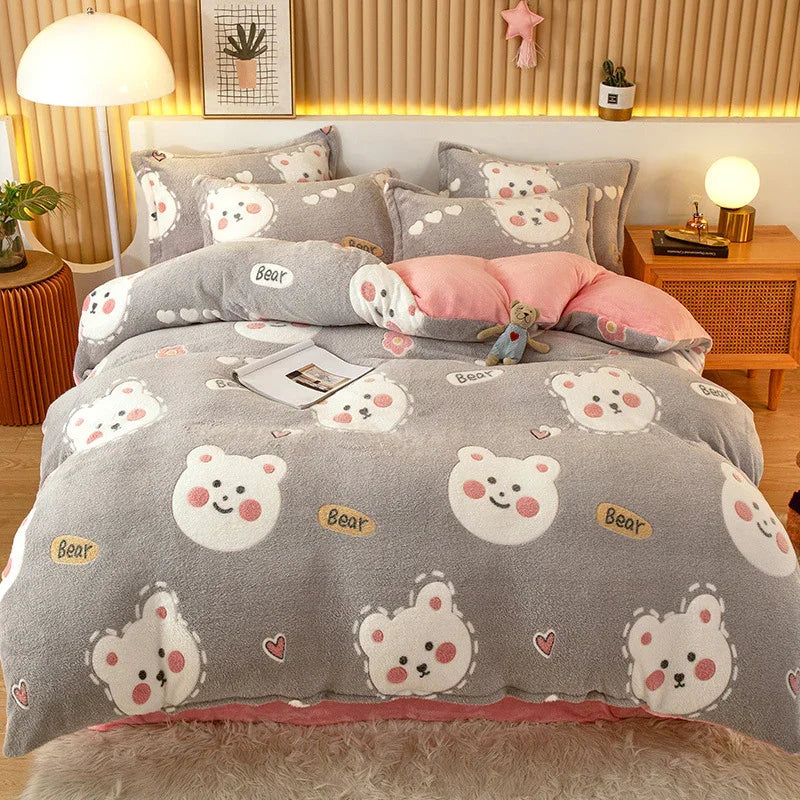 Coral Fleece Duvet Cover Sheet Flannel Pillowcase EX-STOCK Canada