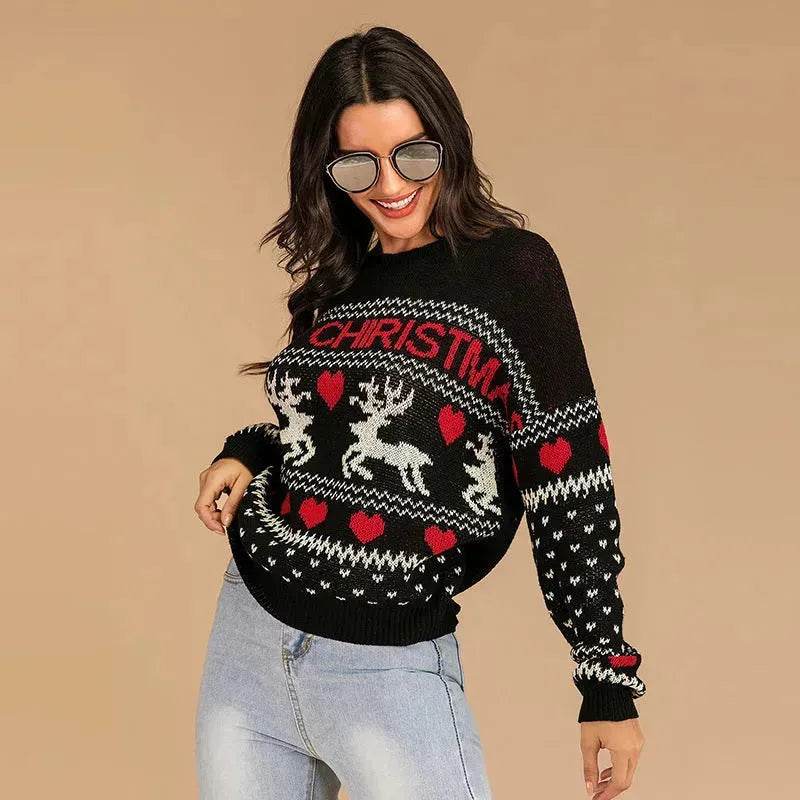 Christmas fawn Antics Reindeer Black pullover sweater - EX-STOCK Canada