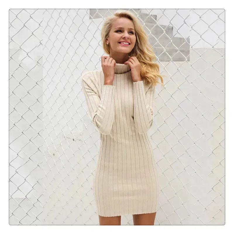 Knitted Mini Slim fit Wool Turtleneck Bodycon Sweater dress - EX-STOCK Canada