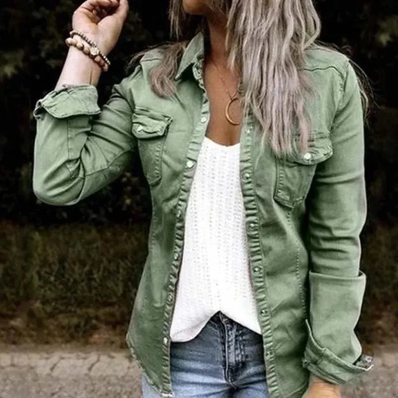 European and American mid-length fitted denim jacket top for women - EX-STOCK CANADA