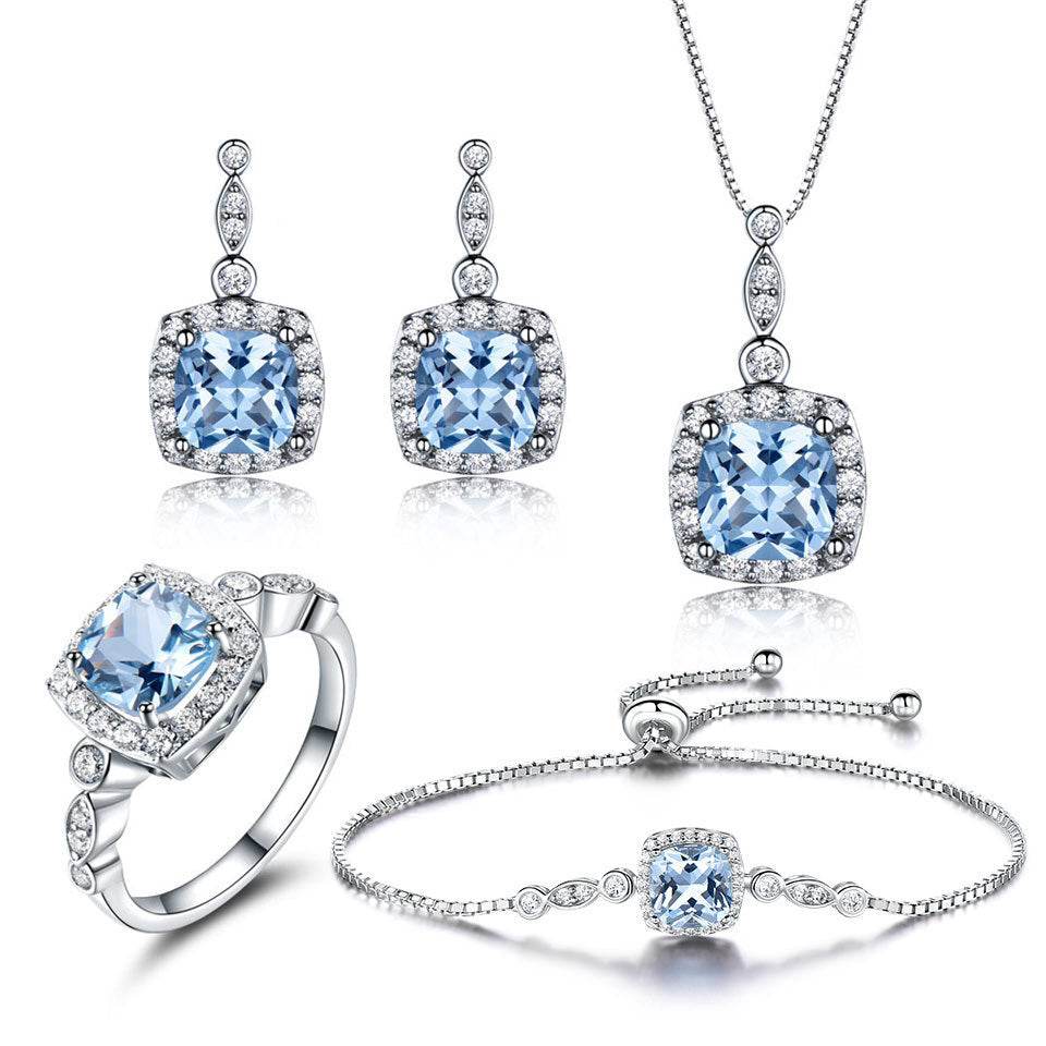 Blue Topaz Birthstone Set – 925 Sterling Silver Jewelry - Four-Piece Set - EX-STOCK Canada
