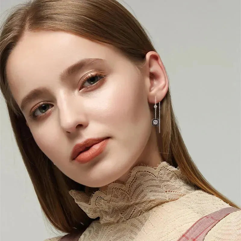 Light Luxury Long Copper Plated Zircon Dangle Earrings - EX-STOCK CANADA