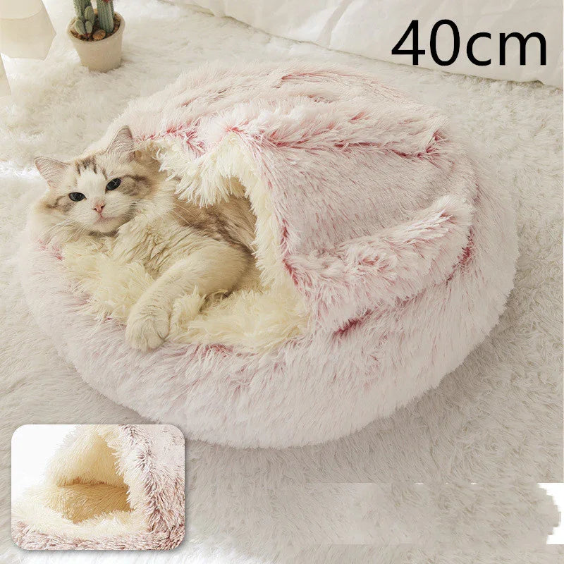 Cama para Perros y Gatos 2 en 1 Cama de Invierno para Mascotas Redonda de Felpa Cálida Suave Cama de Felpa Larga para Mascotas Productos para MascotasEX-STOCK Canada