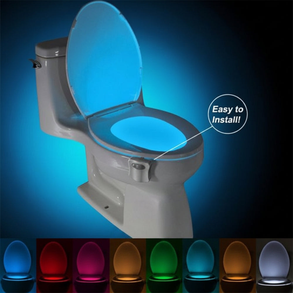 Lampada Notturna per WC con Sensore di Movimento – LED a 8 e 16 Colori, Alimentata a Batteria
