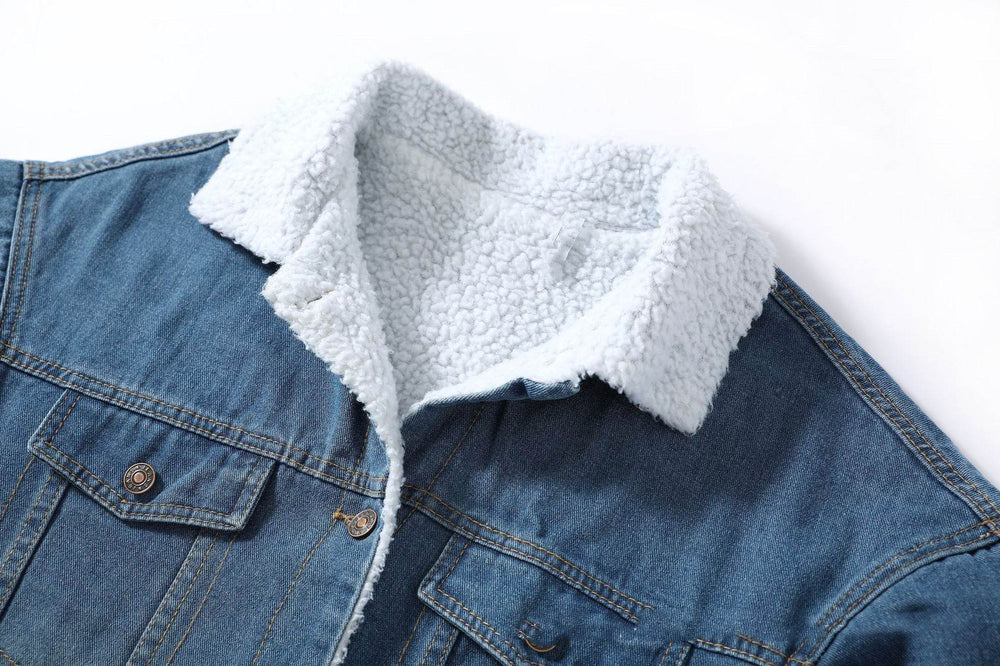 Blue Fleece Lined Denim Jacket 3/4 Sleeve Unisex Jeans Jacket - EX-STOCK Canada