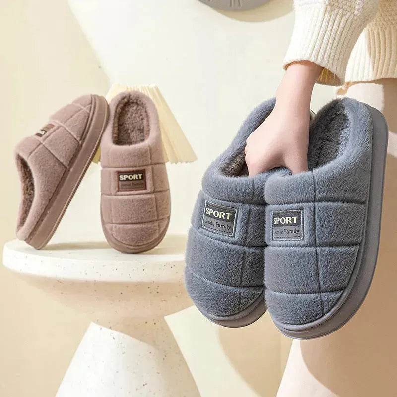 Men's Plaid Cotton Slippers Winter Warm House Shoes Indoor Thick-soled Non-slip Bedroom Floor Slipper Couple - EX-STOCK Canada