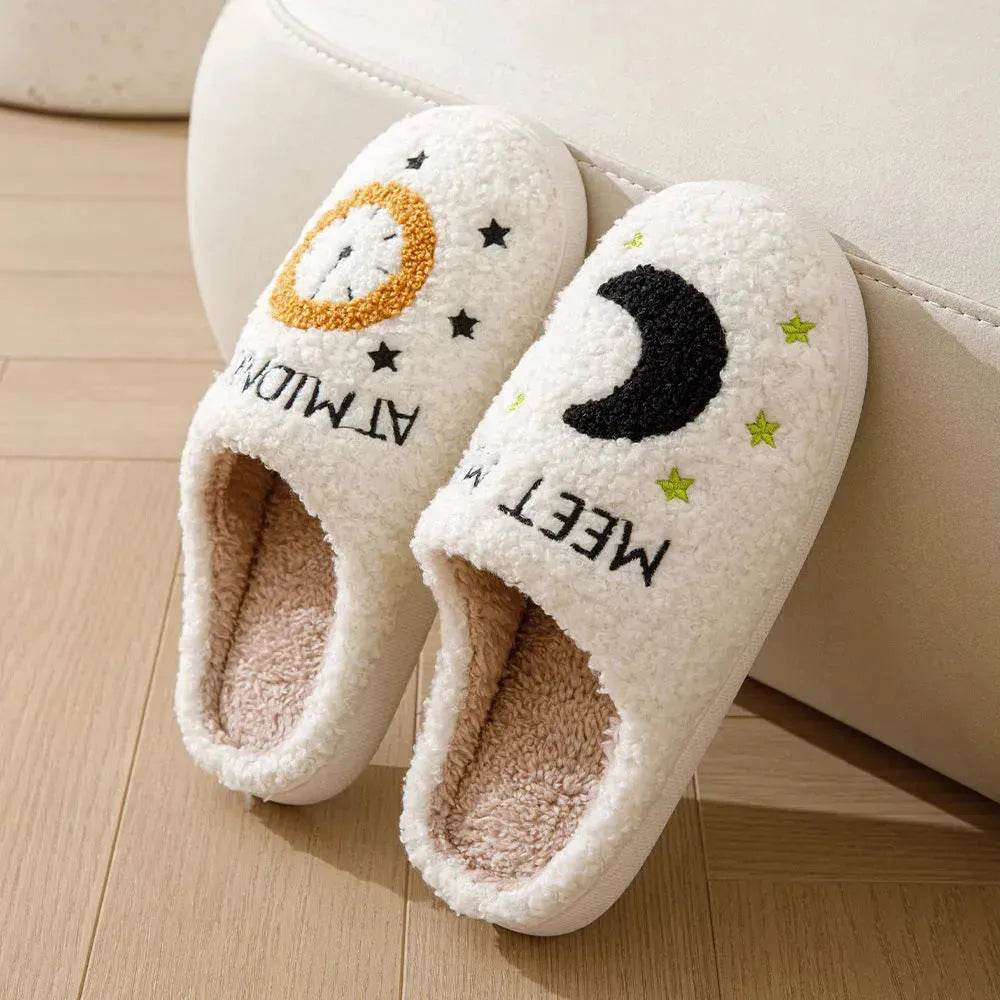 Fashion Moon And Clock Print Home Slippers Winter Warm Floor Bedroom House Shoes For Women - EX-STOCK Canada