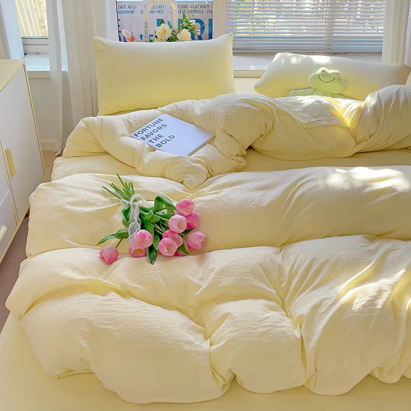 Class A Washed Cotton Four-piece Set Pure Color Duvet Cover Sheets EX-STOCK Canada