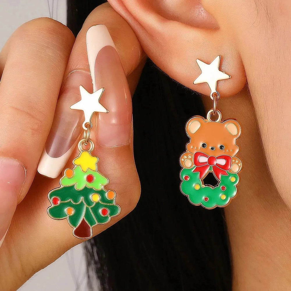 Fashionable Asymmetric Cartoon Dripping Oil Christmas Elk Earrings - EX-STOCK Canada