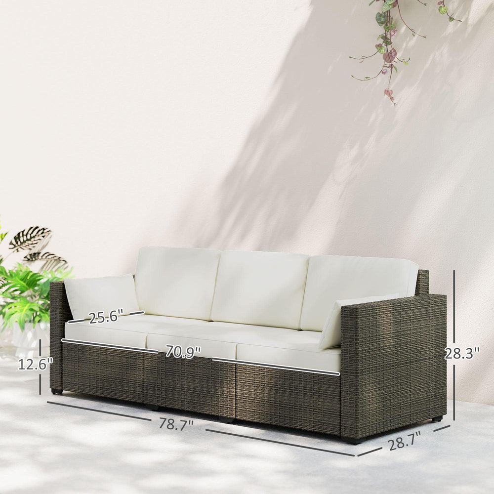 Sofá de Patio PE Mimbre de Asiento Profundo Para Exterior con Cojines Removibles, Sofá de Ratán de 3 Plazas, Muebles de Exterior para Balcón, Terraza, Jardín y Alrededor de la Piscina, Blanco CremaEX-STOCK Canada