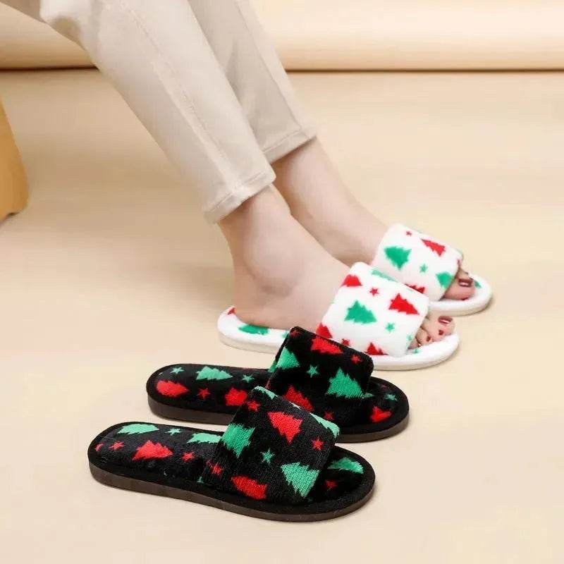 Christmas Tree Home Slippers Fashion Floor Bedroom Open-toe Plush Slippers For Women Fuzzy House Shoes - EX-STOCK Canada