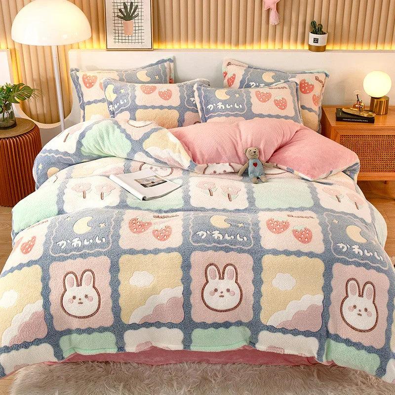 Housse de couette en molleton de corail Drap Taie d'oreiller en flanelleEX-STOCK Canada