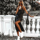 Women's Satin Drape Cowl Neck Sleeveless summer dress Strappy Cami Split Slit Party Midi Dress - EX-STOCK Canada