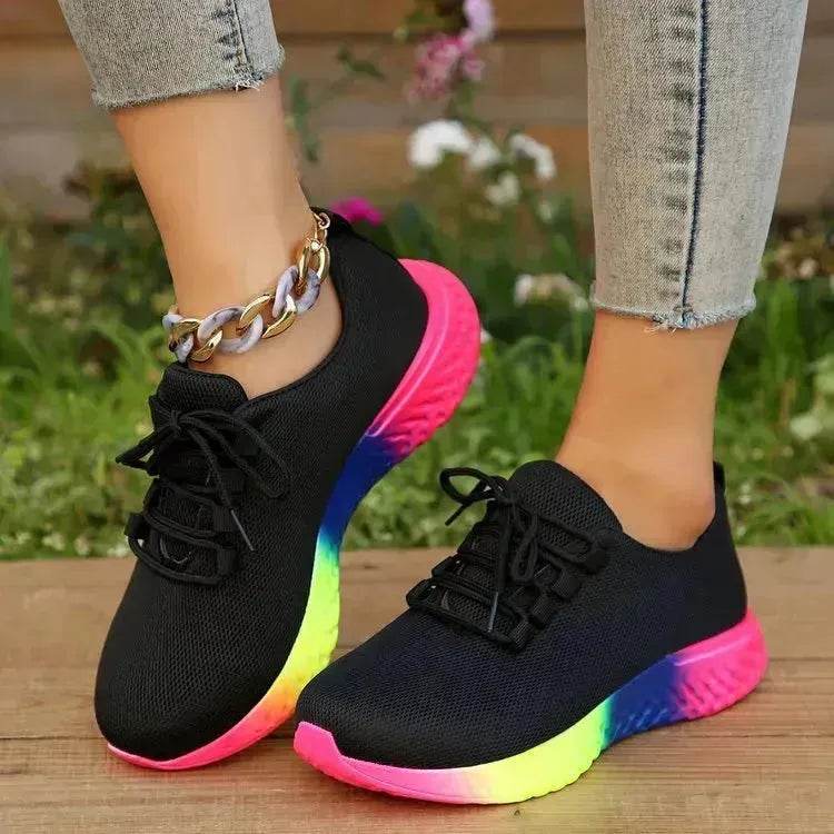Rainbow sneaker - Lace-up Mesh Shoes With Rainbow Sole Design Fashion Walking Running Sports Shoes Sneakers For Women - EX-STOCK Canada
