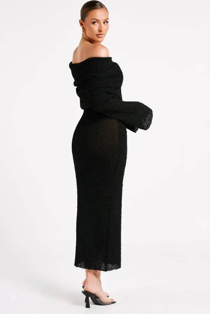 French-style Off-shoulder Dress Party Long-sleeved Long Dress - EX-STOCK Canada