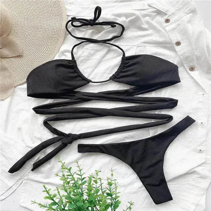 Solid Color Swimsuit Women Strappy Swimsuit Charming Bikini - EX-STOCK Canada
