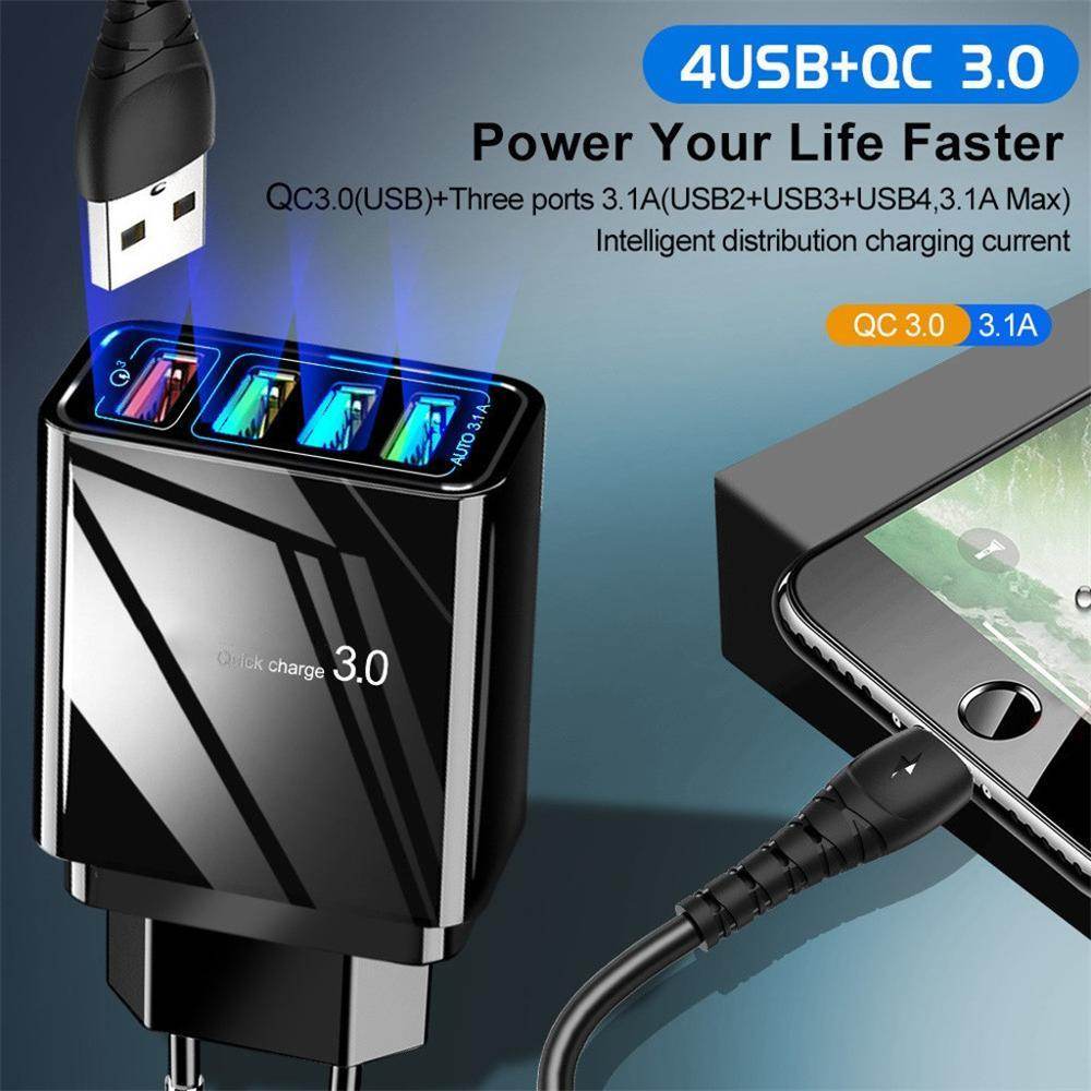 Illuminated 4 port USB Mobile Phone Charger 3A Charging Head - EX-STOCK Canada