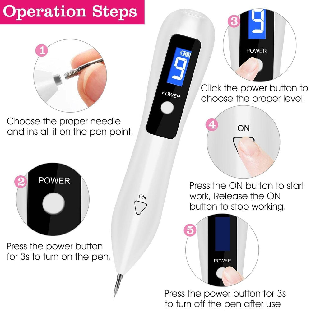 1Pc Skin Tag Repair Kit Portable Beauty Equipment Multi-Level With Home Usage USB Charging LCD Level Adjustable 6 Replaceable Needles - EX-STOCK Canada