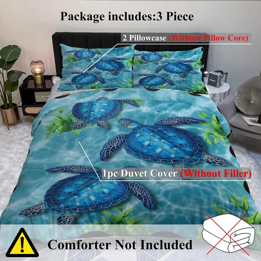 Parure de couette motif tortue de mer 3 pièces taille king, ensemble de literie douce avec 2 taies d'oreiller avec fermeture éclair pour chambre à coucher, pour toutes saisonsEX-STOCK Canada