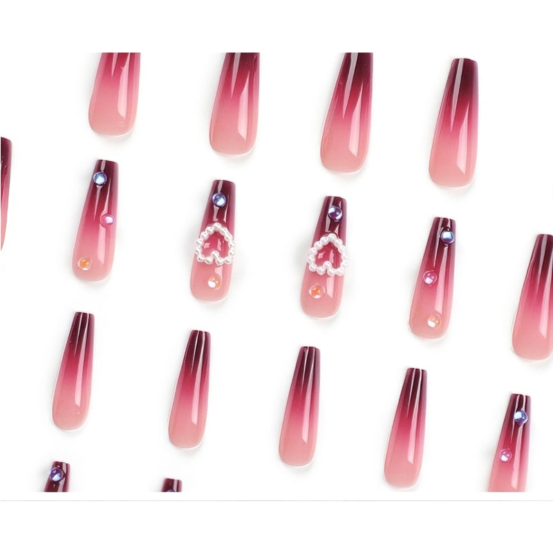 24 PCS Red Heart Nail Art, Long Length Long Water Pipe Fake Nails,Square Head Nail Tips False Nail EX-STOCK Canada
