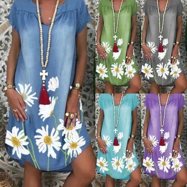 Casual Denim Fashion Floral jeans dress - EX-STOCK CANADA