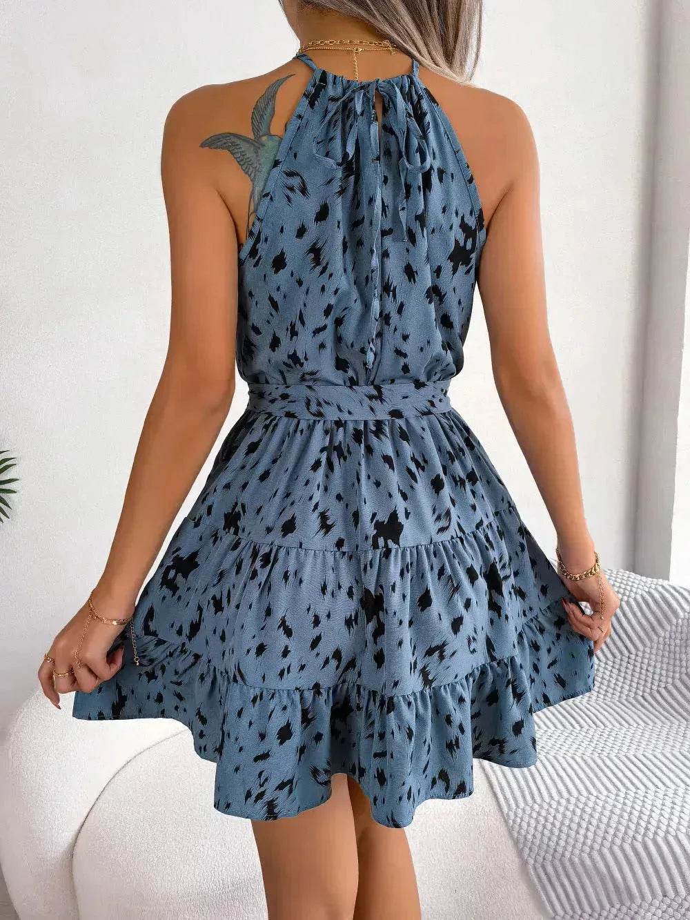 Casual Leopard Print Ruffled Swing Dress Summer Fashion Beach Dresses Women Skater Dress for Chic Ladies. - EX-STOCK Canada