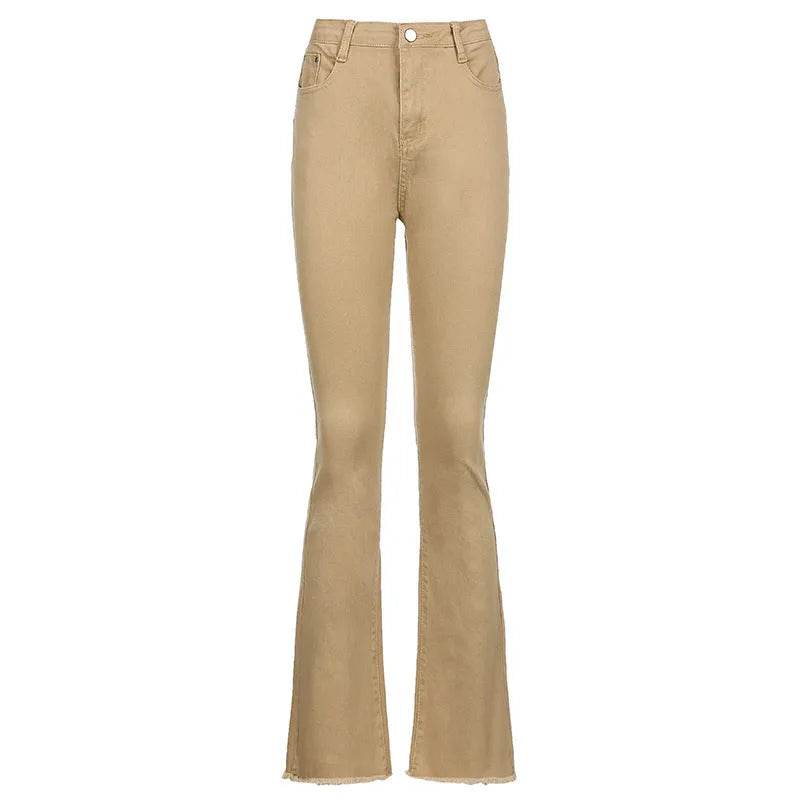 Brown High Waist Stretch Bootcut Jeans Women Casual Pants - EX-STOCK Canada