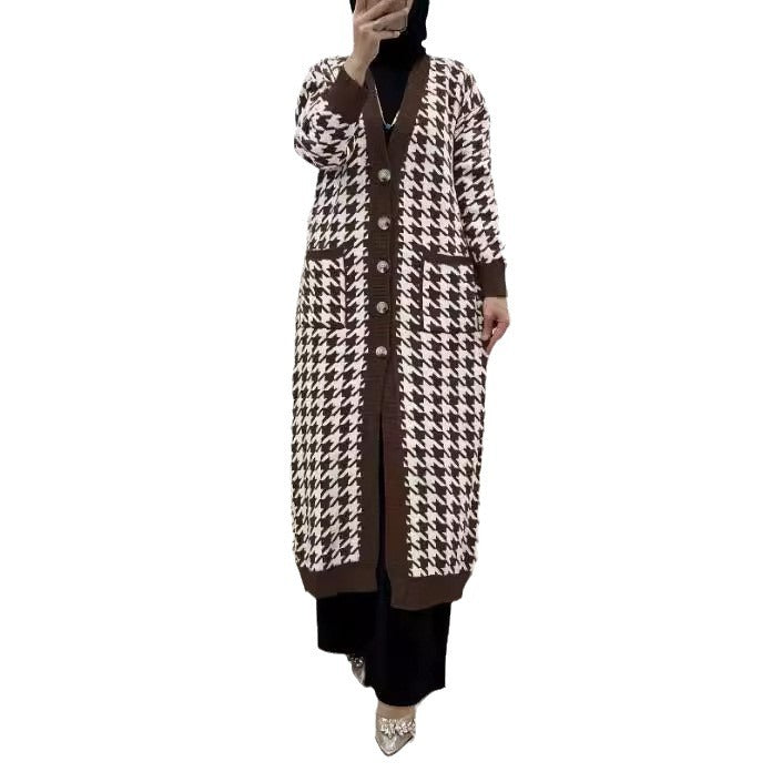 Women's Middle East Muslim Houndstooth Woolen Cardigan Jacket - EX-STOCK Canada