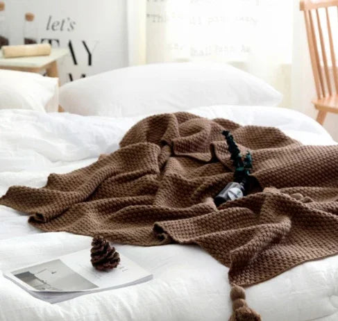 Nordic fringed knit ball blanket wool blanket office air conditioning lunch break blanket shawl blanket sofa leisure blanket blanket EX-STOCK Canada