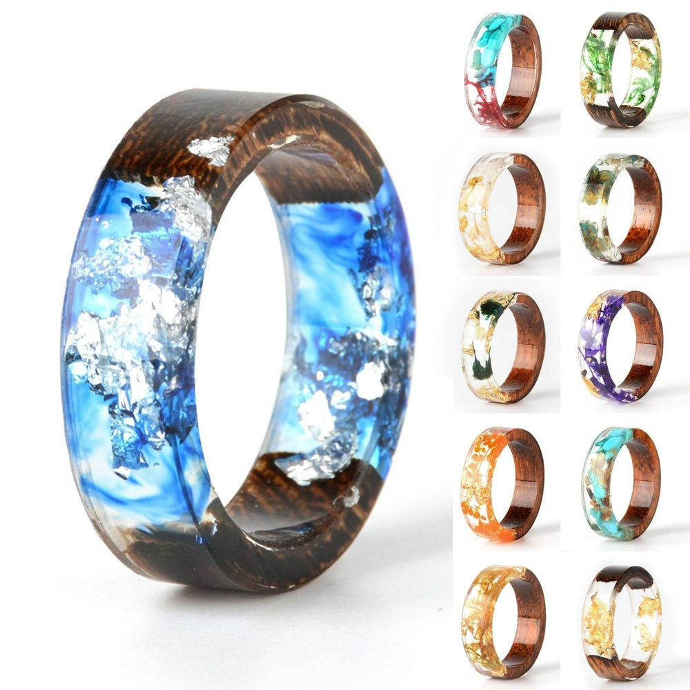 Handmade DIY romantic dry flower Real wood resin ring gold / silver paper inside ring women wedding party ring gifts for the lover - EX-STOCK Canada