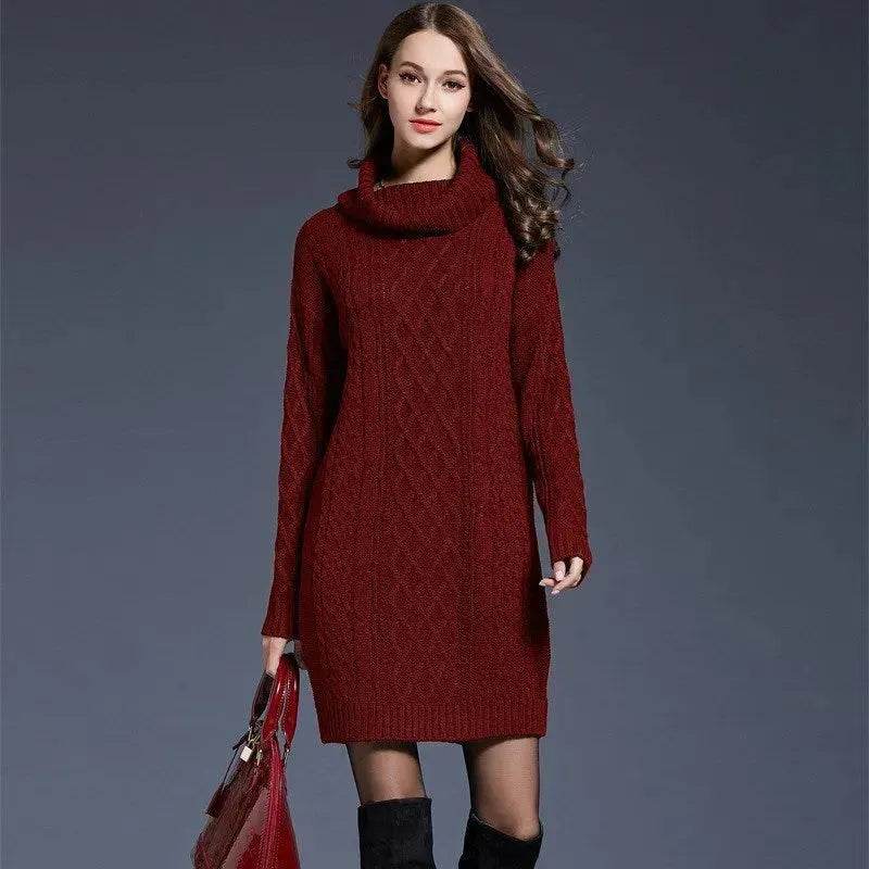 New Autumn Winter Solid Knitted Oversized Mini Turtleneck Sweater Dress - EX-STOCK Canada