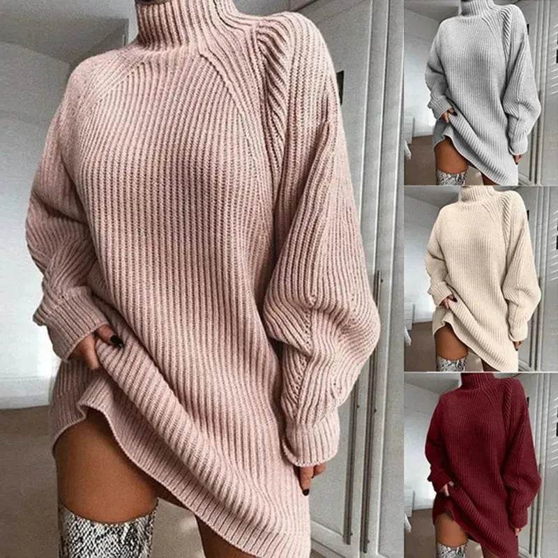Winter Solid Mini Jumper Dress Turtleneck Sweater Dress - EX-STOCK Canada