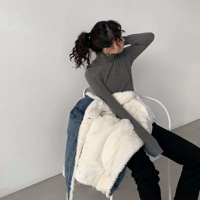 Plush Thick Lamb Wool Denim Jacket Women Short EX-STOCK Canada